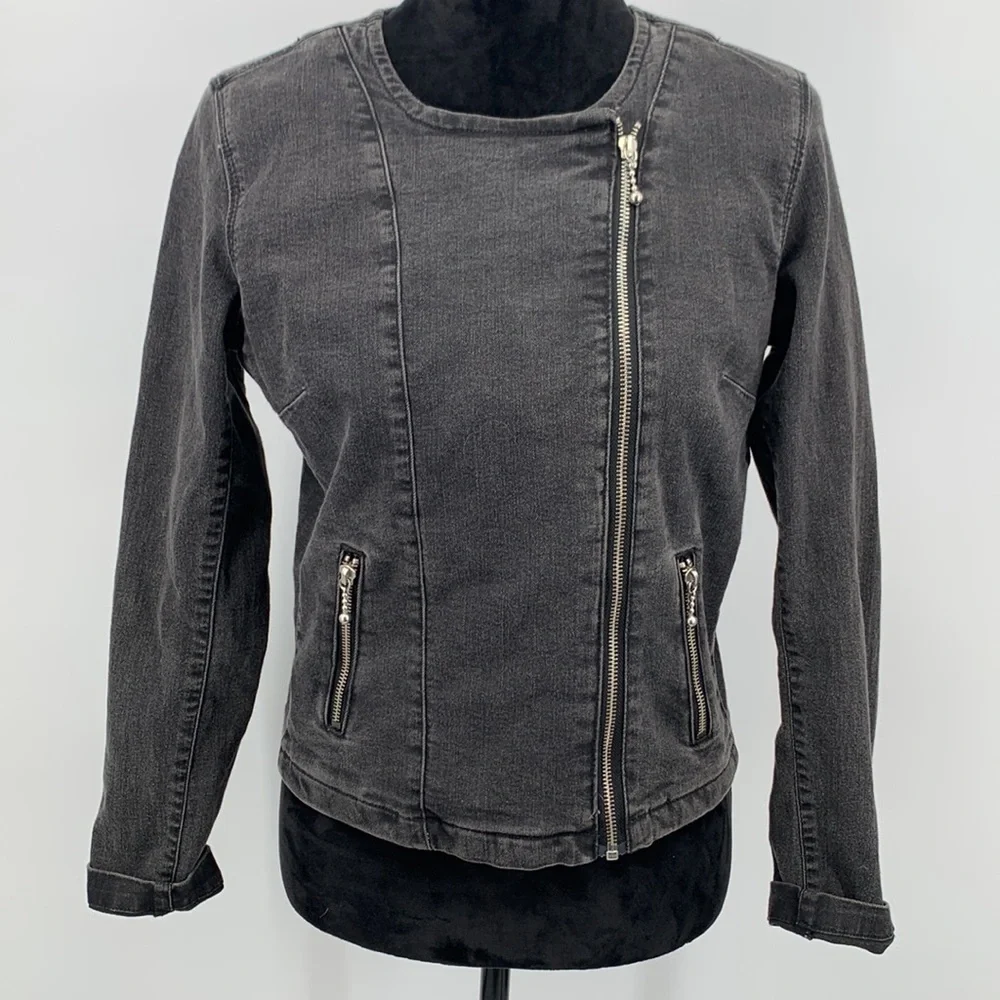 Levi’s Jacket Black denim size Medium Moto Vintage - Picture 4 of 7